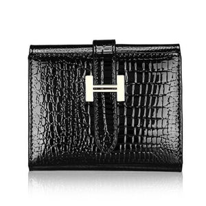 Planet Gates black Women Wallets Patent Cow Leather Alligator Pattern Hasp Short Wallet Genuine Leather Female Small Purse Red