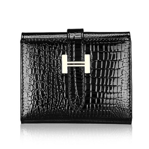 Planet Gates black Women Wallets Patent Cow Leather Alligator Pattern Hasp Short Wallet Genuine Leather Female Small Purse Red