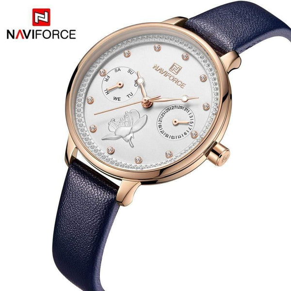 Planet Gates Black Women Watch Fashion Quartz Lady Leather Watchband Date Week Casual Waterproof Wristwatch Gift for Girl  New Blue