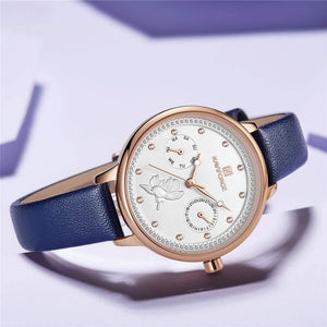 Planet Gates Black Women Watch Fashion Quartz Lady Leather Watchband Date Week Casual Waterproof Wristwatch Gift for Girl  New Blue