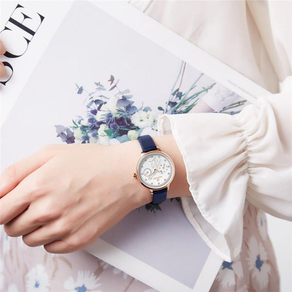 Planet Gates Black Women Watch Fashion Quartz Lady Leather Watchband Date Week Casual Waterproof Wristwatch Gift for Girl  New Blue