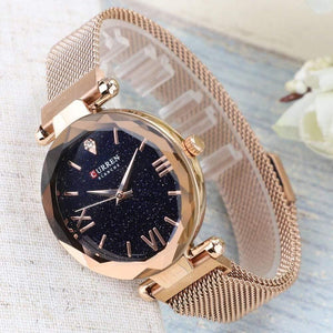 Planet Gates Black Women Watches Mesh Ladies Clock Magnet Buckle Starry Diamond Geometric Surface Fashion Casual Quartz Wristwatch