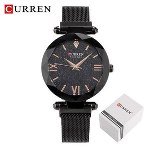 Planet Gates Black Women Watches Mesh Ladies Clock Magnet Buckle Starry Diamond Geometric Surface Fashion Casual Quartz Wristwatch