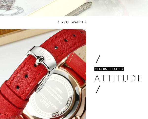 Planet Gates Black Women Watches Red Genuine Leather Strap Ladies Quartz Watch Women Waterproof Montre Femme
