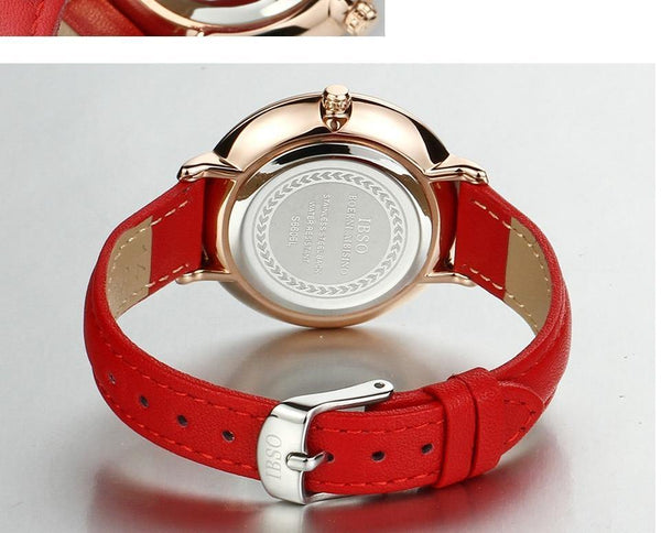 Women Watches Red Genuine Leather Strap Ladies Quartz Watch Women Waterproof Montre Femme - Planet Gates