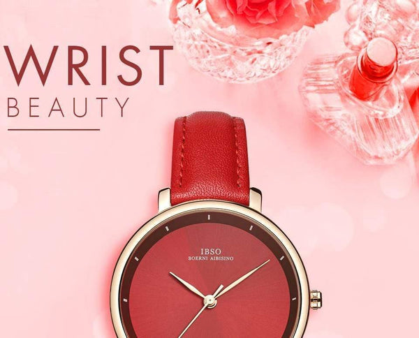 Women Watches Red Genuine Leather Strap Ladies Quartz Watch Women Waterproof Montre Femme - Planet Gates