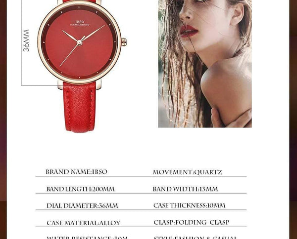 Planet Gates Black Women Watches Red Genuine Leather Strap Ladies Quartz Watch Women Waterproof Montre Femme