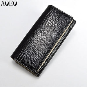 Planet Gates Black Womens wallets and purses Leather Long Standard with phone Zipper Coin purse Card Holder Ladies Combination Lock Wallet Female