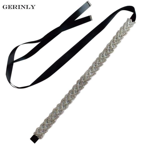 Planet Gates Black Womens Wedding Belt Luxury Handmade Dazzling Crystal Rhinestone Bridal Sash Satin Ribbon Bride Bridesmaid Dress Belts Cummerbund