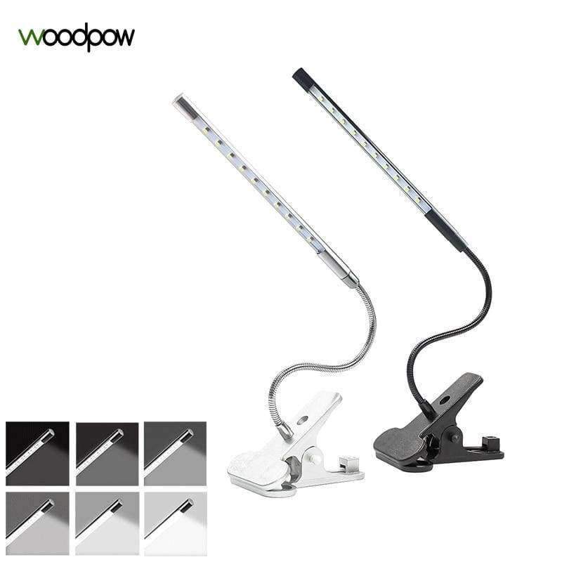 Planet Gates Black Woodpow Lampa stołowa z klipsem zasilana przez USB, z czujnikiem dotykowym i ściemniaczem, do czytania książek, do laptopa, do nauki, czytania książek, do pracy w biurze