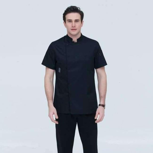 Planet Gates Black / XL Black Short-sleeve Chef Uniforms Restaurant Hotel Chef Jacket Kitchen Cook Suit Man Woman Kitchen Work Clothes Overalls Blue Red
