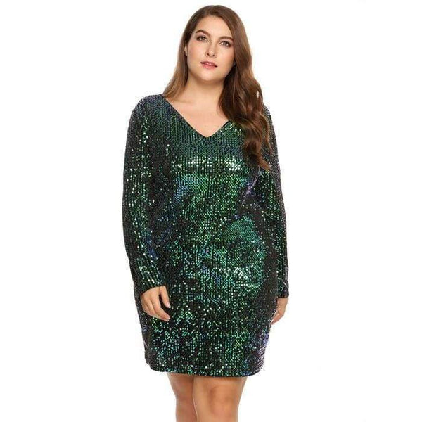 Planet Gates Black / XL / China IN'VOLAND Women's  Dress Plus Size Sexy Deep V-Neck Long Sleeve Sequined Bodycon Cocktail Club Sheath Loose Ladies Dresses