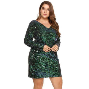 Planet Gates Black / XL / China IN'VOLAND Women's  Dress Plus Size Sexy Deep V-Neck Long Sleeve Sequined Bodycon Cocktail Club Sheath Loose Ladies Dresses