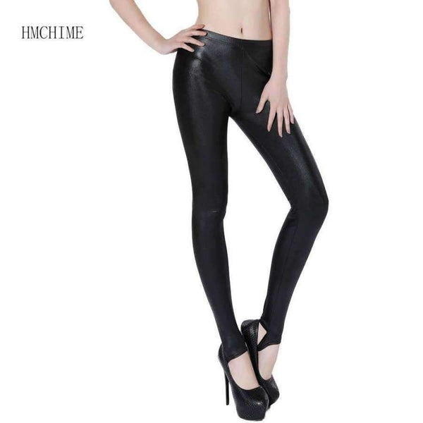 Planet Gates Black / XL Elastic women imitation leather stirrup leggings plus size XL-5XL package hip ladies pants slim stretch trousers ZB-D032