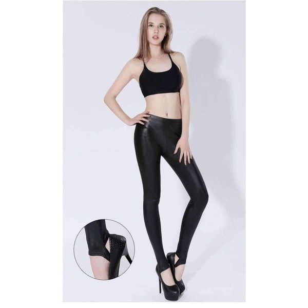 Planet Gates Black / XL Elastic women imitation leather stirrup leggings plus size XL-5XL package hip ladies pants slim stretch trousers ZB-D032