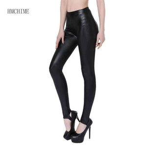 Planet Gates Black / XL Elastic women imitation leather stirrup leggings plus size XL-5XL package hip ladies pants slim stretch trousers ZB-D032