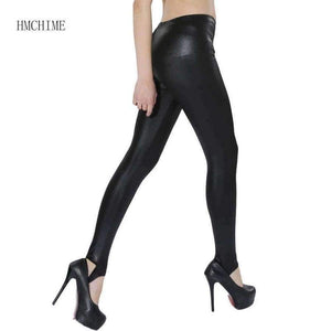 Planet Gates Black / XL Elastic women imitation leather stirrup leggings plus size XL-5XL package hip ladies pants slim stretch trousers ZB-D032
