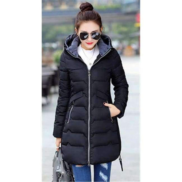 Planet Gates black / XL Winter Jacket Women Cotton Long Jacket Fashion 2017 Girls Padded Slim Plus Size Hooded Parkas Stand Collar Coat C423