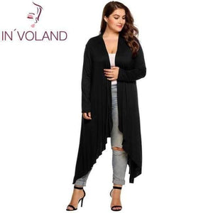 Planet Gates Black / XL Women Cardigan Jacket Plus Size Autumn Open Front Solid Draped Lady Large Long Large Sweater Big Oversized L-5XL