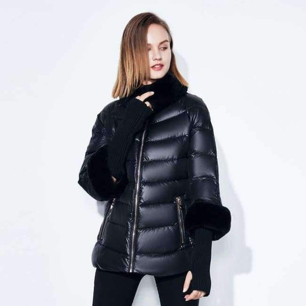 Planet Gates black / XL Women's Coat Warm Winter Jacket Real Rabbit Fur Collar / Sleeve Removable Windbreaker Plus Fat Jacket SnowClassic