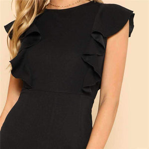 Planet Gates Black / XS Black Ruffle Jumpsuit Women Round Neck Sleeveless Summer Jumpsuit 2018 Office Work Wear Elegant Wide Leg Jumpsuit