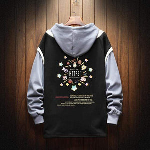 Planet Gates Black / XS Casual Sweatshirts Hoodie Harajuku Vintage Painted Style Splicing Hip Hop Creativity Streetwear Male 2021 Cotton Men Hoodies
