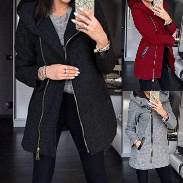 Planet Gates Black / XS Long Sleeve Women Overcoat Fashion Warm Zipper Jacket Outwear Fashion Winter Jacket Women Autumn Hooded Coat With Hat