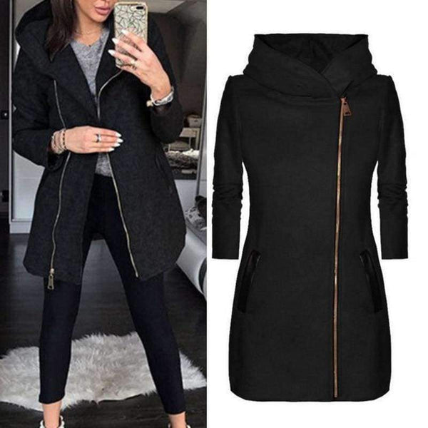 Planet Gates Black / XS Long Sleeve Women Overcoat Fashion Warm Zipper Jacket Outwear Fashion Winter Jacket Women Autumn Hooded Coat With Hat