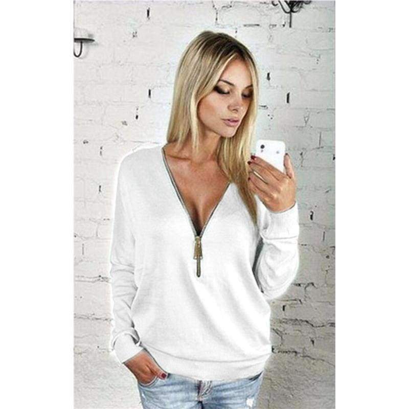 Planet Gates Black / XS NewAutumn Women Dress Sexy Fashion Batwing Sleeve Blouse Deep V Collar Zipper Sweater Long Sleeved T-shirt Dress Plus Size S-5XL