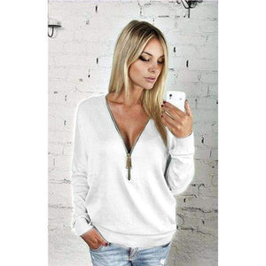 NewAutumn Women Dress Sexy Fashion Batwing Sleeve Blouse Deep V Collar Zipper Sweater Long Sleeved T-shirt Dress Plus Size S-5XL