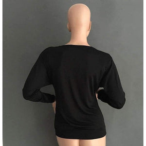 Planet Gates Black / XS NewAutumn Women Dress Sexy Fashion Batwing Sleeve Blouse Deep V Collar Zipper Sweater Long Sleeved T-shirt Dress Plus Size S-5XL