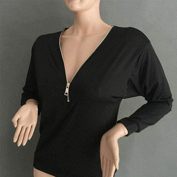 NewAutumn Women Dress Sexy Fashion Batwing Sleeve Blouse Deep V Collar Zipper Sweater Long Sleeved T-shirt Dress Plus Size S-5XL