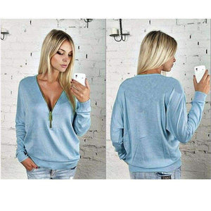 Planet Gates Black / XS NewAutumn Women Dress Sexy Fashion Batwing Sleeve Blouse Deep V Collar Zipper Sweater Long Sleeved T-shirt Dress Plus Size S-5XL