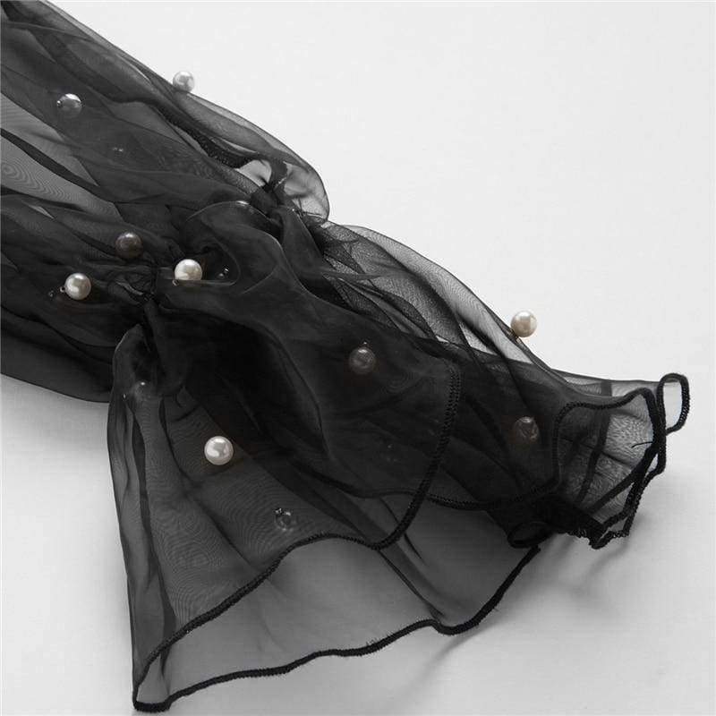 Planet Gates Black / XS Pearl Beaded Mesh Sleeve Dress Women Knee Length Regular Fit Bodycon Dress 2018 Summer Elegant Party Dress