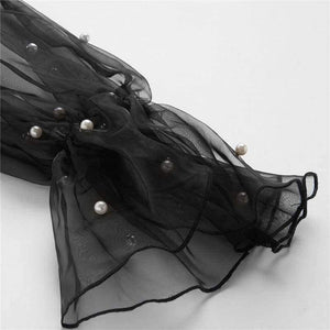 Planet Gates Black / XS Pearl Beaded Mesh Sleeve Dress Women Knee Length Regular Fit Bodycon Dress 2018 Summer Elegant Party Dress