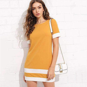 Planet Gates Sort / XS Sheinside Office Ladies Color Block Casual Minikjoler Arbejdstøj Sort Hvid Patchwork Rund Hals Kortærmet Shiftkjole