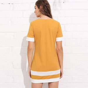 Planet Gates Sort / XS Sheinside Office Ladies Color Block Casual Minikjoler Arbejdstøj Sort Hvid Patchwork Rund Hals Kortærmet Shiftkjole