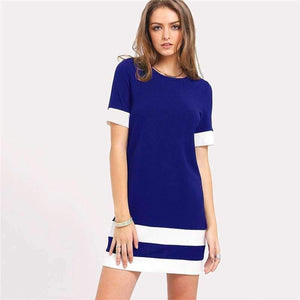 Planet Gates Sort / XS Sheinside Office Ladies Color Block Casual Minikjoler Arbejdstøj Sort Hvid Patchwork Rund Hals Kortærmet Shiftkjole