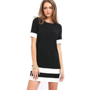 Planet Gates Sort / XS Sheinside Office Ladies Color Block Casual Minikjoler Arbejdstøj Sort Hvid Patchwork Rund Hals Kortærmet Shiftkjole