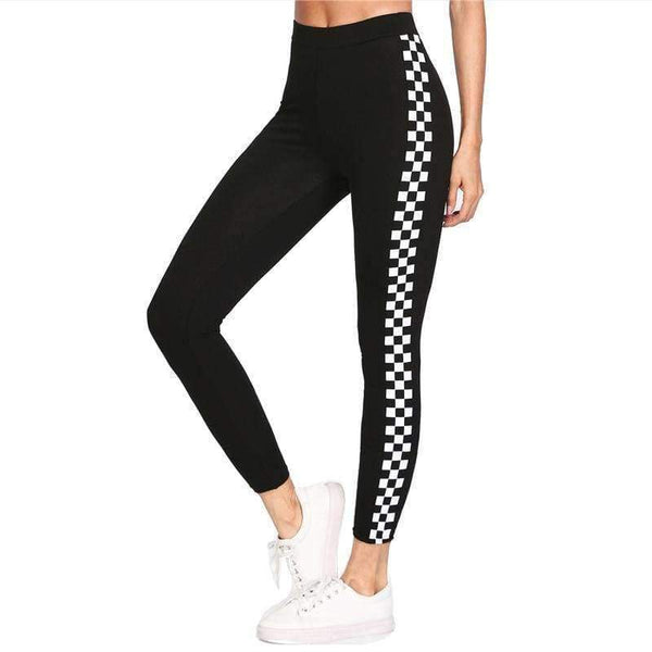 Planet Gates Black / XS Sport Black Checkered Sideseam Yoga Women Leggings Active Trousers 2018 New Female Fitness Pants Running Sport Gym Tights