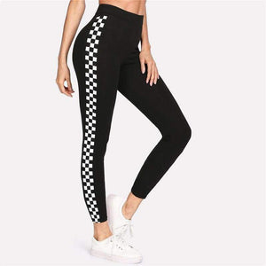 Sport Black Checkered Sideseam Yoga Women Leggings Active Trousers 2018 New Female Fitness Pants Running Sport Gym Tights