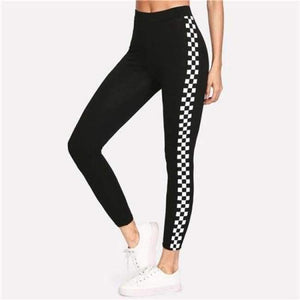 Sport Black Checkered Sideseam Yoga Women Leggings Active Trousers 2018 New Female Fitness Pants Running Sport Gym Tights