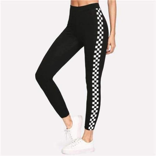 Sport Black Checkered Sideseam Yoga Women Leggings Active Trousers 2018 New Female Fitness Pants Running Sport Gym Tights