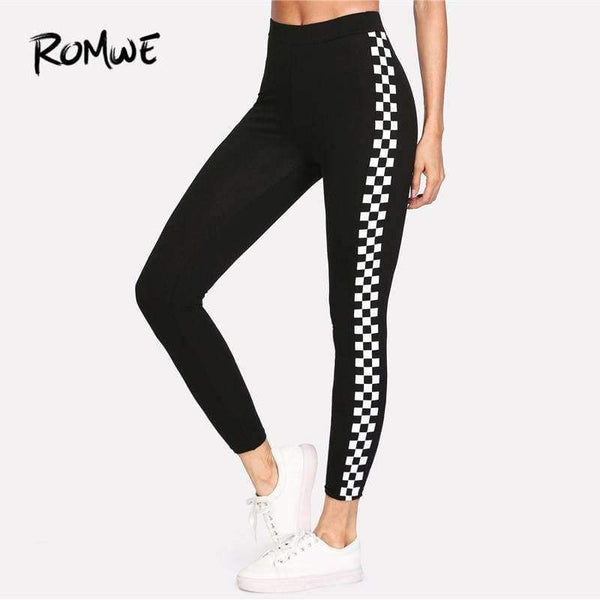 Planet Gates Black / XS Sport Black Checkered Sideseam Yoga Women Leggings Active Trousers 2018 New Female Fitness Pants Running Sport Gym Tights