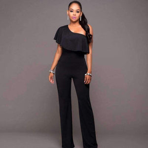 Planet Gates black / XS Summer Fashion brand one shoulder long pants Rompers Jumpsuit for Women 2018 Short Sleeve Ruffle sexy party Female Overalls
