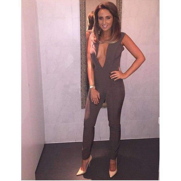 Planet Gates Black / XS / United States New Arrival Summer Jumpsuits for Women 2018 Gray Deep v Neck Fitted Elegant White Sexy Bodycon Jumpsuit Clubwear