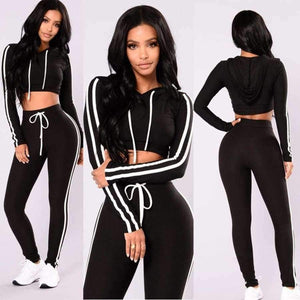 Planet Gates Black / XS Women Sport Suit Top and Pants Fitness Casua Set Long Sleeves Sports Colthing Pants Workout Leggings Sexy Sweatsuit