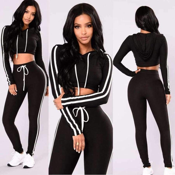 Planet Gates Black / XS Women Sport Suit Top and Pants Fitness Casua Set Long Sleeves Sports Colthing Pants Workout Leggings Sexy Sweatsuit
