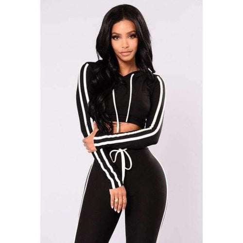 Planet Gates Black / XS Women Sport Suit Top and Pants Fitness Casua Set Long Sleeves Sports Colthing Pants Workout Leggings Sexy Sweatsuit