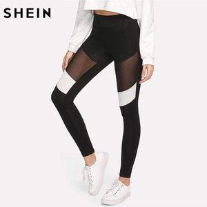 Planet Gates Black / XS Women Workout Leggings Black Fitness Womens Clothing Contrast Mesh Color Block Two Tone Mesh Insert Leggings